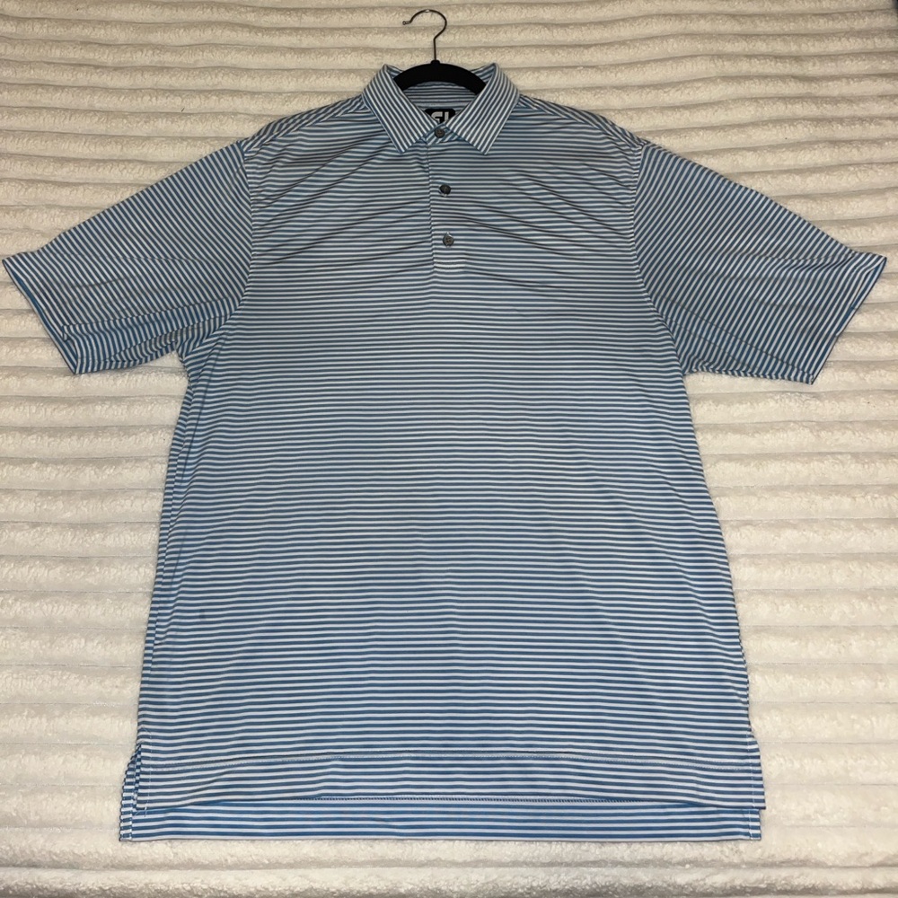 FootJoy FJ Men's Blue and White Striped 3 Button Golf Polo Shirt Size M - Picture 5 of 9